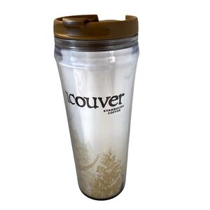 Starbucks Travel Tumbler Vancouver Dated 2009 Cream Brown Plastic 12 ozs 355 ml